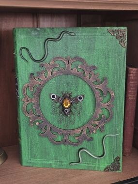 Green Steampunk Embellished Fake Book with Amber Gem